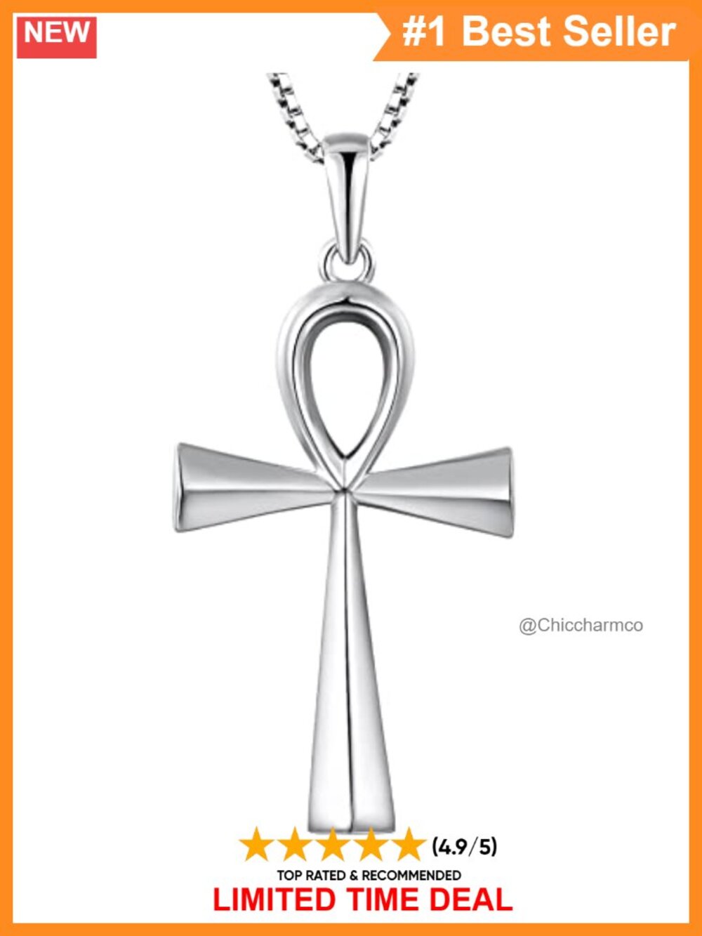 925 Sterling Silver Infinity Ankh Cross Pendant Necklace 18k White Gold Plated